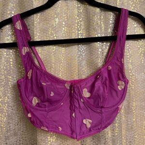 Urban Outfitters Magenta Confetti Hearts Sparkly Bustier Bra Top Medium